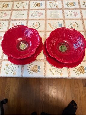 Red Ambiance Fleur Rouge Plates Poppy Salad/Dessert Plates & Bowls.